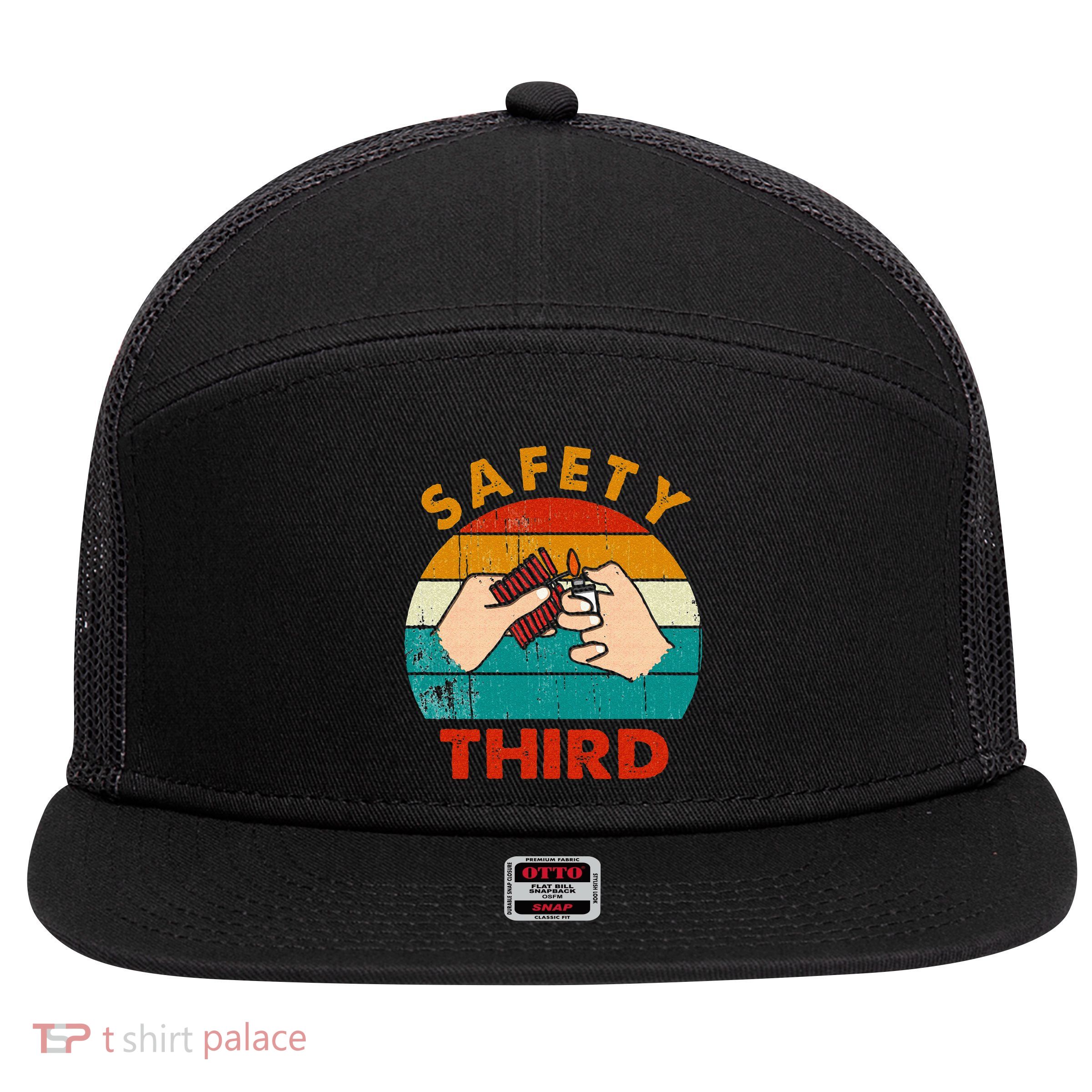 Warning Fireworks Firecrackers Safety Third 4th Of July 7 Panel Mesh Trucker Snapback Hat