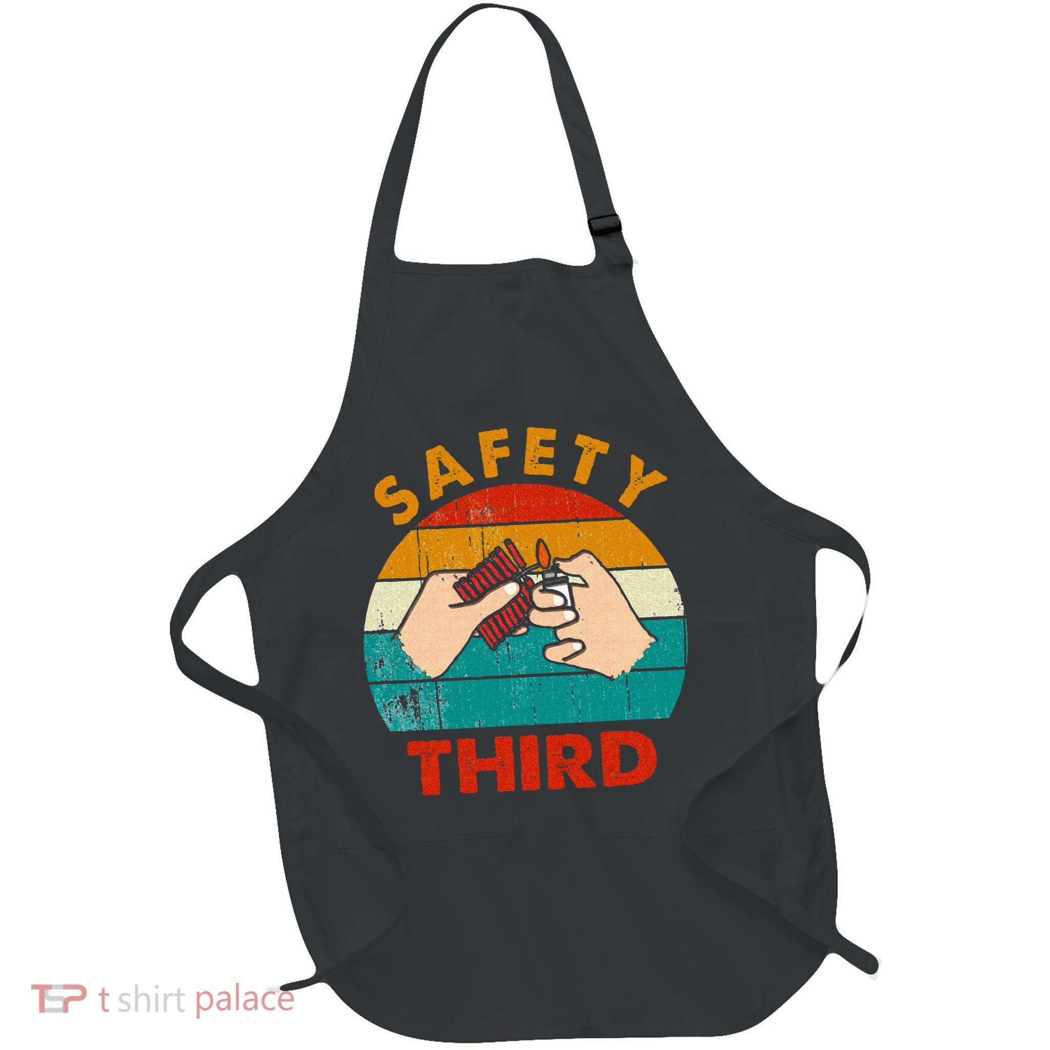 Warning Fireworks Firecrackers Safety Third 4th Of July Full-Length Apron With Pockets