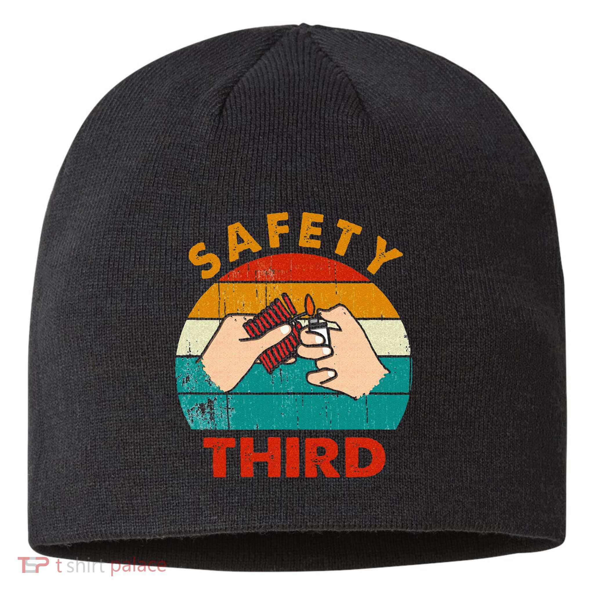 Warning Fireworks Firecrackers Safety Third 4th Of July Sustainable Beanie