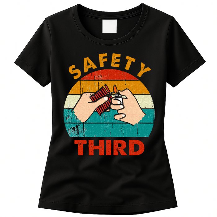 Warning Fireworks Firecrackers Safety Third 4th Of July Womens T-Shirt