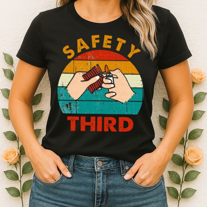 Warning Fireworks Firecrackers Safety Third 4th Of July Womens T-Shirt