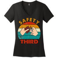 Warning Fireworks Firecrackers Safety Third 4th Of July Women's V-Neck T-Shirt