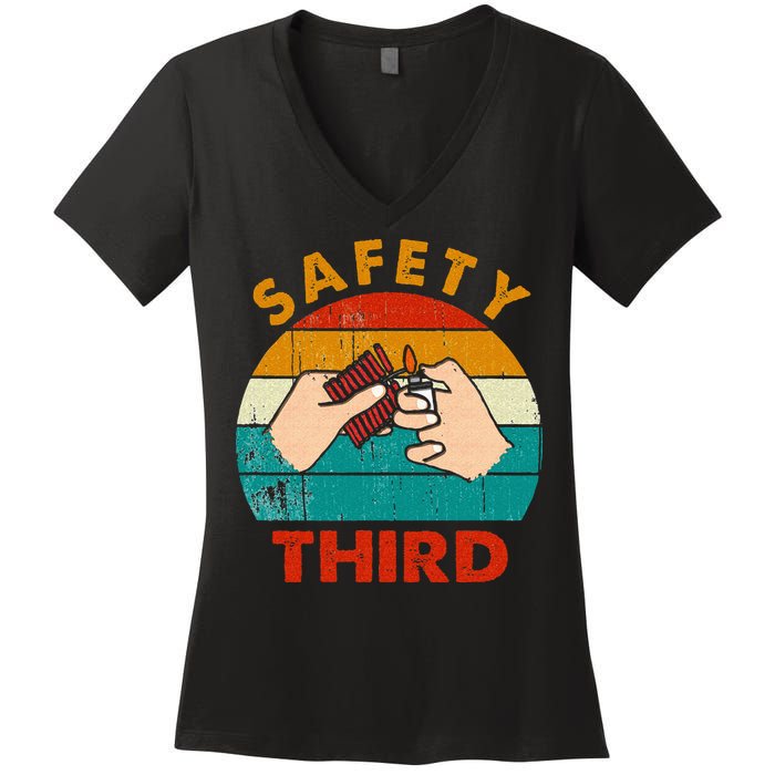 Warning Fireworks Firecrackers Safety Third 4th Of July Women's V-Neck T-Shirt