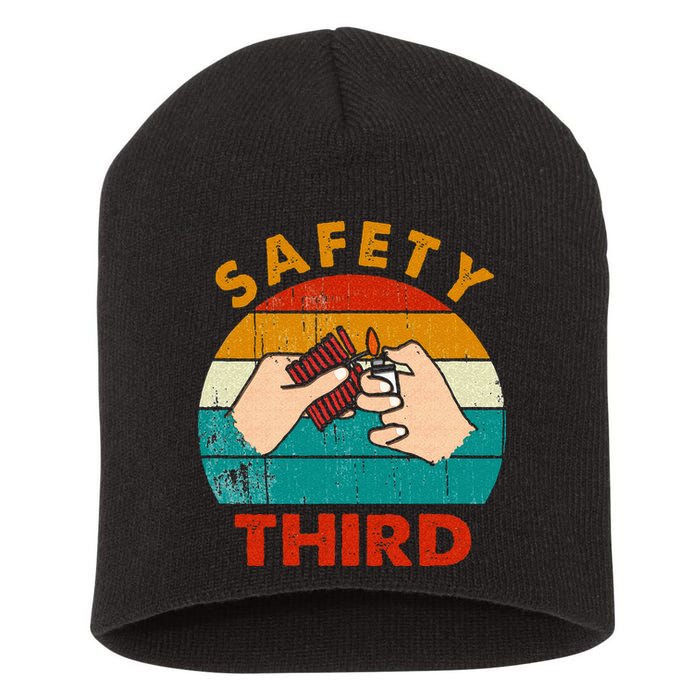 Warning Fireworks Firecrackers Safety Third 4th Of July Short Acrylic Beanie