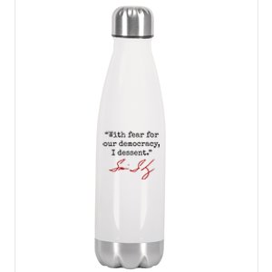 With Fear For Our Democracy I Dissent Stainless Steel Insulated Water Bottle