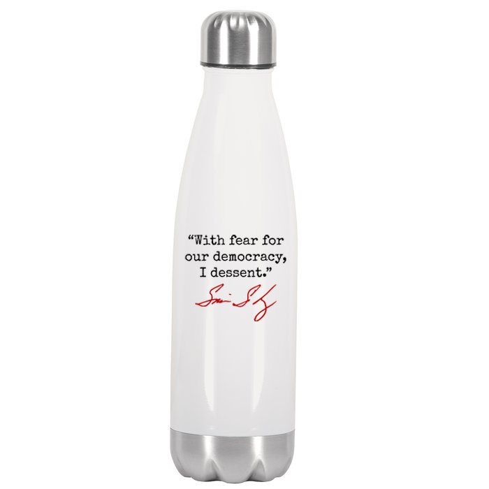 With Fear For Our Democracy I Dissent Stainless Steel Insulated Water Bottle