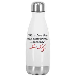 With Fear For Our Democracy I Dissent Stainless Steel Insulated Water Bottle