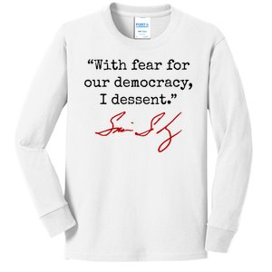 With Fear For Our Democracy I Dissent Kids Long Sleeve Shirt