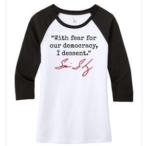 With Fear For Our Democracy I Dissent Women's Tri-Blend 3/4-Sleeve Raglan Shirt