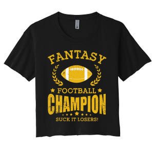 Winner Fantasy Football Champ Champion Draft Football Legend Women's Crop Top Tee