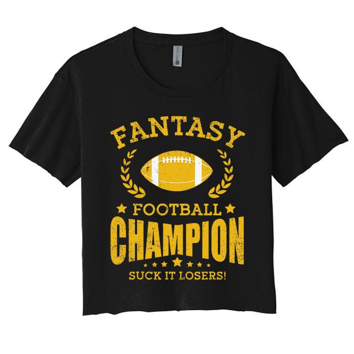 Winner Fantasy Football Champ Champion Draft Football Legend Women's Crop Top Tee