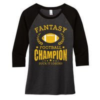 Winner Fantasy Football Champ Champion Draft Football Legend Women's Tri-Blend 3/4-Sleeve Raglan Shirt