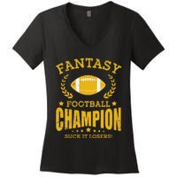 Winner Fantasy Football Champ Champion Draft Football Legend Women's V-Neck T-Shirt