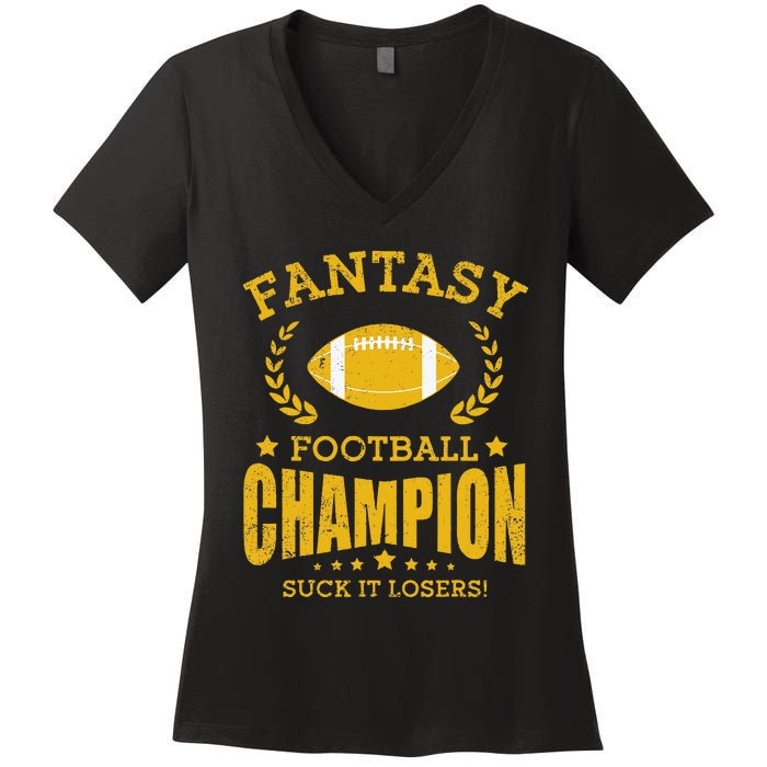 Winner Fantasy Football Champ Champion Draft Football Legend Women's V-Neck T-Shirt