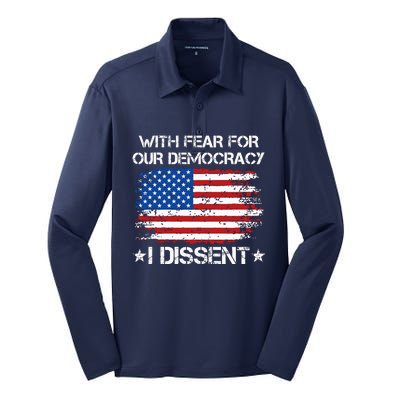 With Fear For Our Democracy I Dissent Silk Touch Performance Long Sleeve Polo