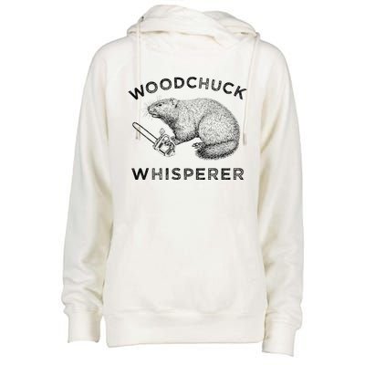 Woodchuck Funny Groundhog With Chainsaw Apparel Womens Funnel Neck Pullover Hood