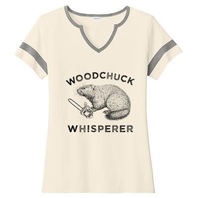 Woodchuck Funny Groundhog With Chainsaw Apparel Ladies Halftime Notch Neck Tee