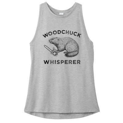 Woodchuck Funny Groundhog With Chainsaw Apparel Ladies PosiCharge Tri-Blend Wicking Tank