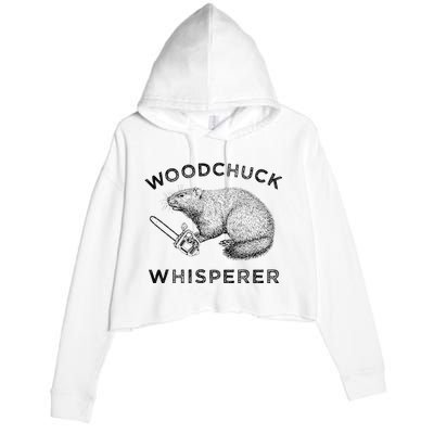 Woodchuck Funny Groundhog With Chainsaw Apparel Crop Fleece Hoodie