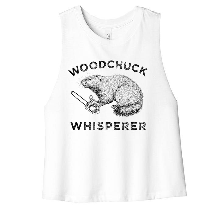 Woodchuck Funny Groundhog With Chainsaw Apparel Women's Racerback Cropped Tank