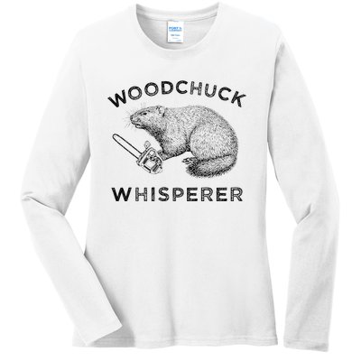 Woodchuck Funny Groundhog With Chainsaw Apparel Ladies Long Sleeve Shirt