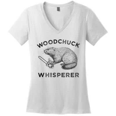 Woodchuck Funny Groundhog With Chainsaw Apparel Women's V-Neck T-Shirt