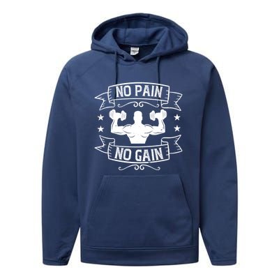 Workout Funny Gift No Pain No Gain Gift Performance Fleece Hoodie