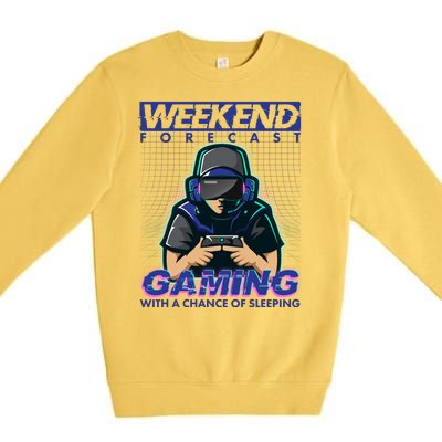 Weekend Forecast Gaming With A Chance Of Sleeping Premium Crewneck Sweatshirt