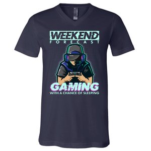 Weekend Forecast Gaming With A Chance Of Sleeping V-Neck T-Shirt