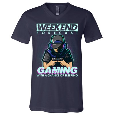 Weekend Forecast Gaming With A Chance Of Sleeping V-Neck T-Shirt