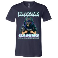 Weekend Forecast Gaming With A Chance Of Sleeping V-Neck T-Shirt