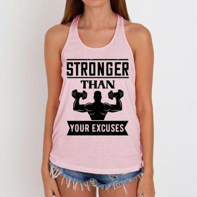 Workout Funny Gift Stronger Than Your Excuses Gift Women's Knotted Racerback Tank