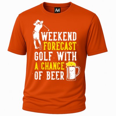 Weekend Forecast Golf With A Chance Of Beer Funny Golf Cooling Performance Crew T-Shirt