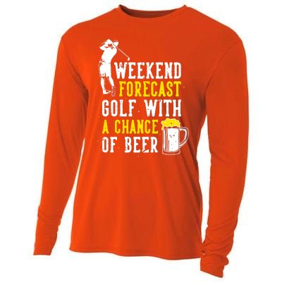 Weekend Forecast Golf With A Chance Of Beer Funny Golf Cooling Performance Long Sleeve Crew