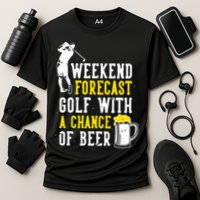 Weekend Forecast Golf With A Chance Of Beer Funny Golf Cooling Performance Crew T-Shirt