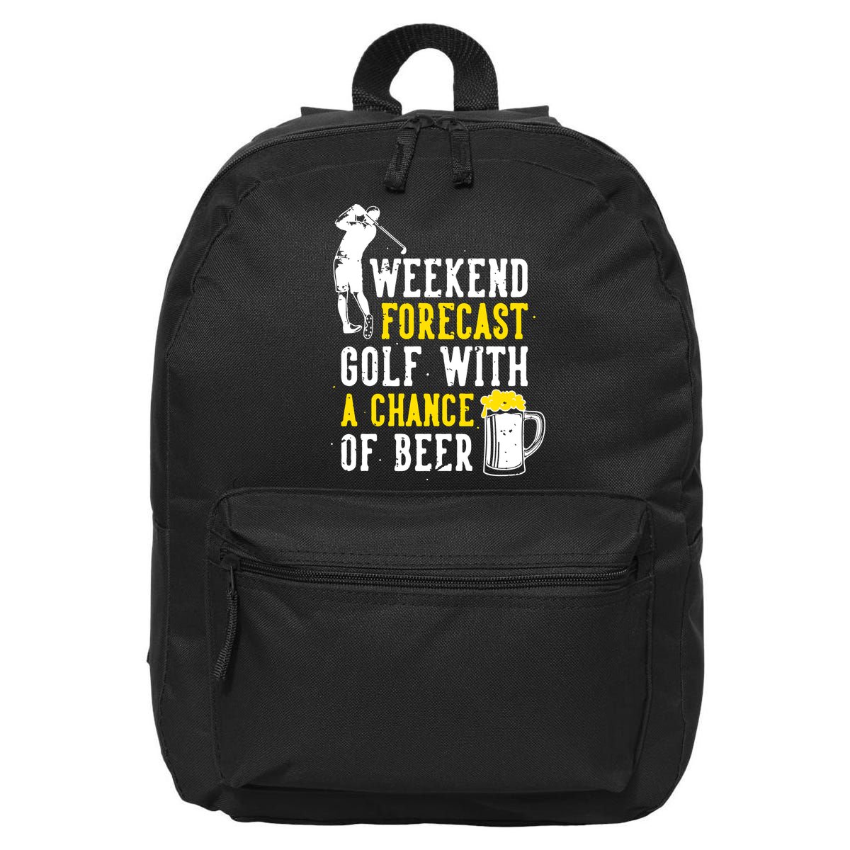 Weekend Forecast Golf With A Chance Of Beer Funny Golf 16 in Basic Backpack