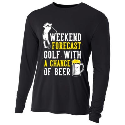 Weekend Forecast Golf With A Chance Of Beer Funny Golf Cooling Performance Long Sleeve Crew