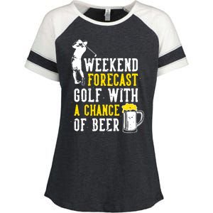 Weekend Forecast Golf With A Chance Of Beer Funny Golf Enza Ladies Jersey Colorblock Tee