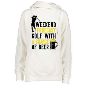 Weekend Forecast Golf With A Chance Of Beer Funny Golf Womens Funnel Neck Pullover Hood