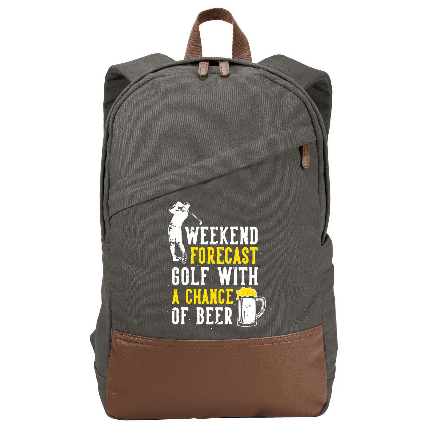Weekend Forecast Golf With A Chance Of Beer Funny Golf Cotton Canvas Backpack