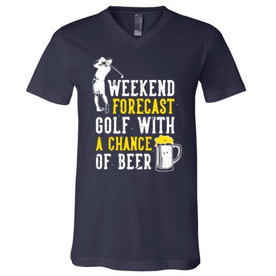 Weekend Forecast Golf With A Chance Of Beer Funny Golf V-Neck T-Shirt