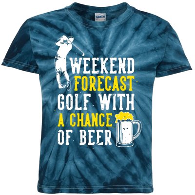 Weekend Forecast Golf With A Chance Of Beer Funny Golf Kids Tie-Dye T-Shirt