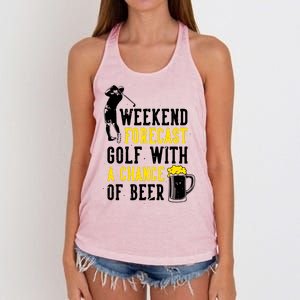 Weekend Forecast Golf With A Chance Of Beer Funny Golf Women's Knotted Racerback Tank