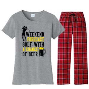 Weekend Forecast Golf With A Chance Of Beer Funny Golf Women's Flannel Pajama Set