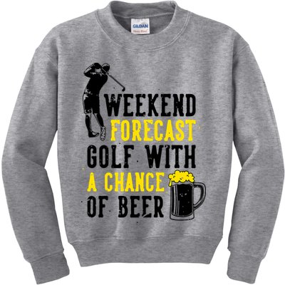 Weekend Forecast Golf With A Chance Of Beer Funny Golf Kids Sweatshirt