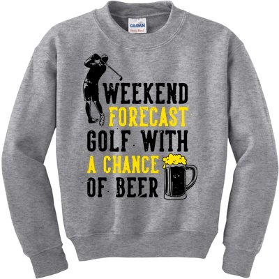 Weekend Forecast Golf With A Chance Of Beer Funny Golf Kids Sweatshirt