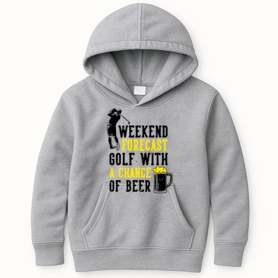 Weekend Forecast Golf With A Chance Of Beer Funny Golf Kids Hoodie