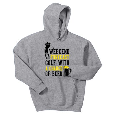 Weekend Forecast Golf With A Chance Of Beer Funny Golf Kids Hoodie