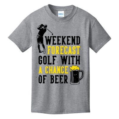 Weekend Forecast Golf With A Chance Of Beer Funny Golf Kids T-Shirt