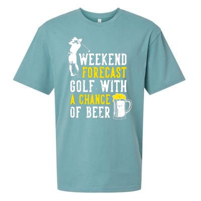 Weekend Forecast Golf With A Chance Of Beer Funny Golf Sueded Cloud Jersey T-Shirt